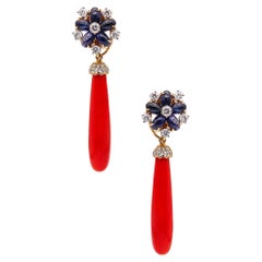 Boucles d'oreilles pendantes convertibles Aletto Brothers en or 18 carats, diamants et corail 21,73 carats