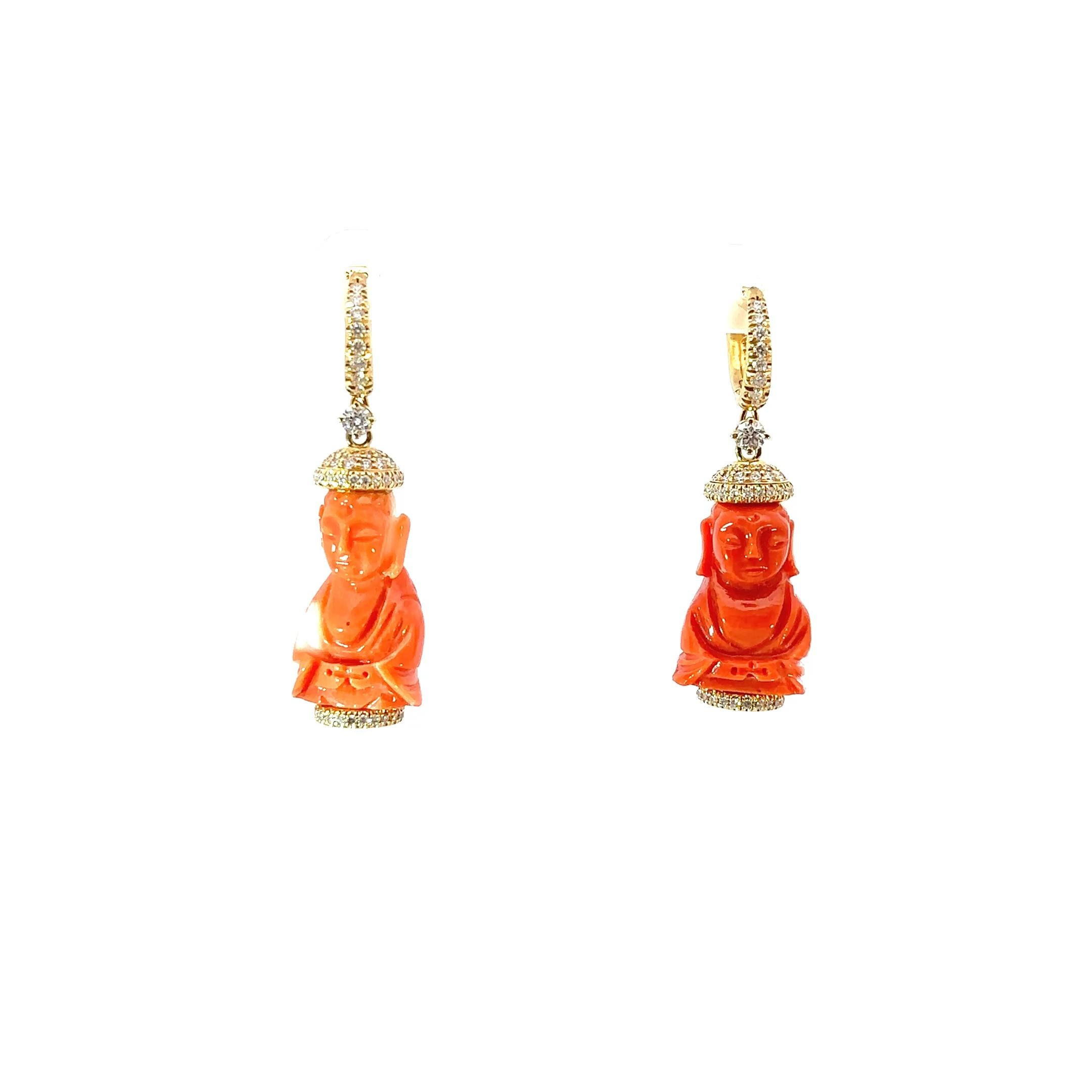 Aletto Brothers: squisiti orecchini a goccia con Buddha di corallo in vendita 1