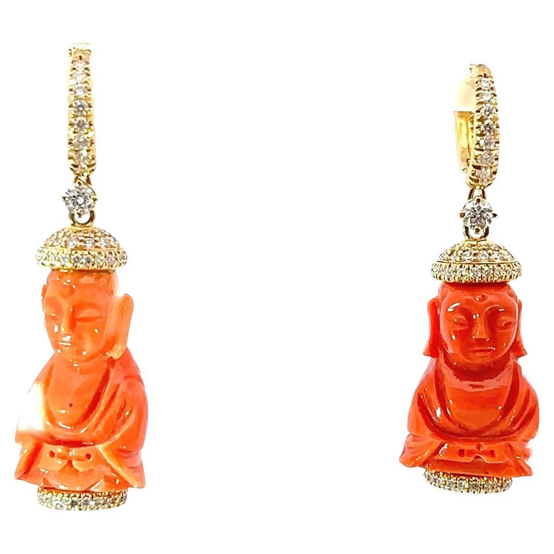 Aletto Brothers Exquisite Coral Buddha Drop Earrings