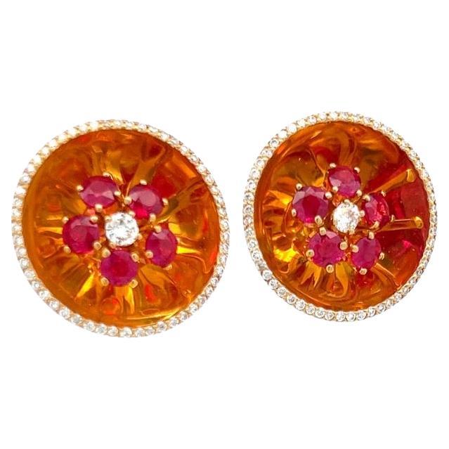 Retro Aletto Brothers Diamond Ruby 18K Yellow Gold Lever-Back Earrings For Sale