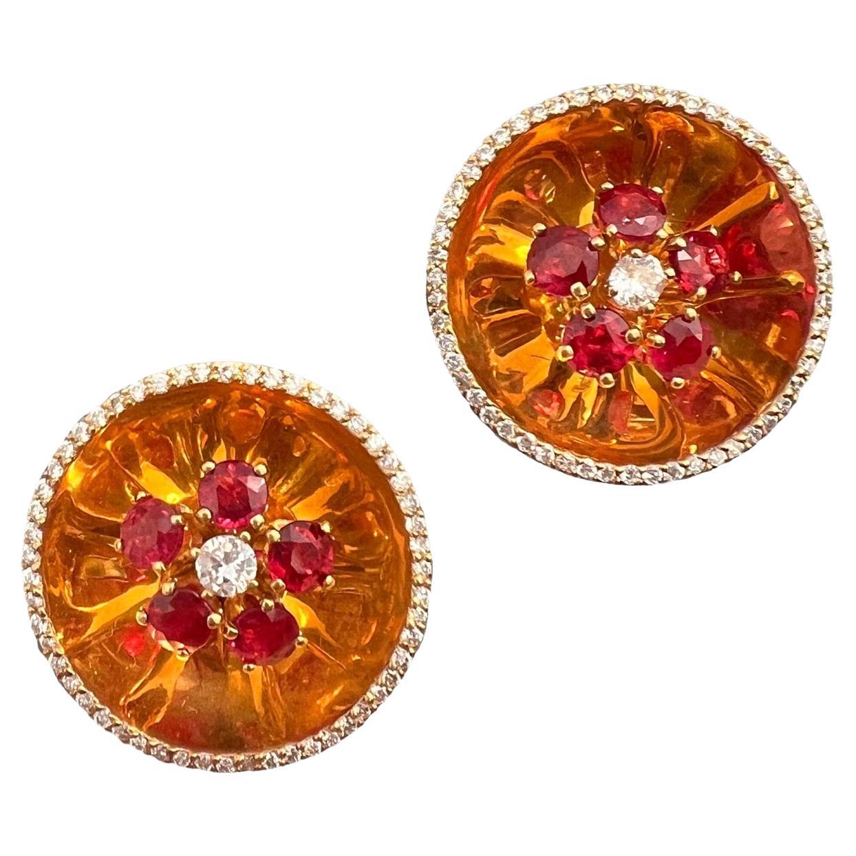 Aletto Brothers Diamond Ruby 18K Yellow Gold Lever-Back Earrings For Sale 1