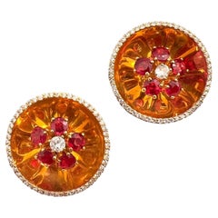 Pendientes de palanca Aletto Brothers de oro amarillo de 18 quilates con diamante y rubí
