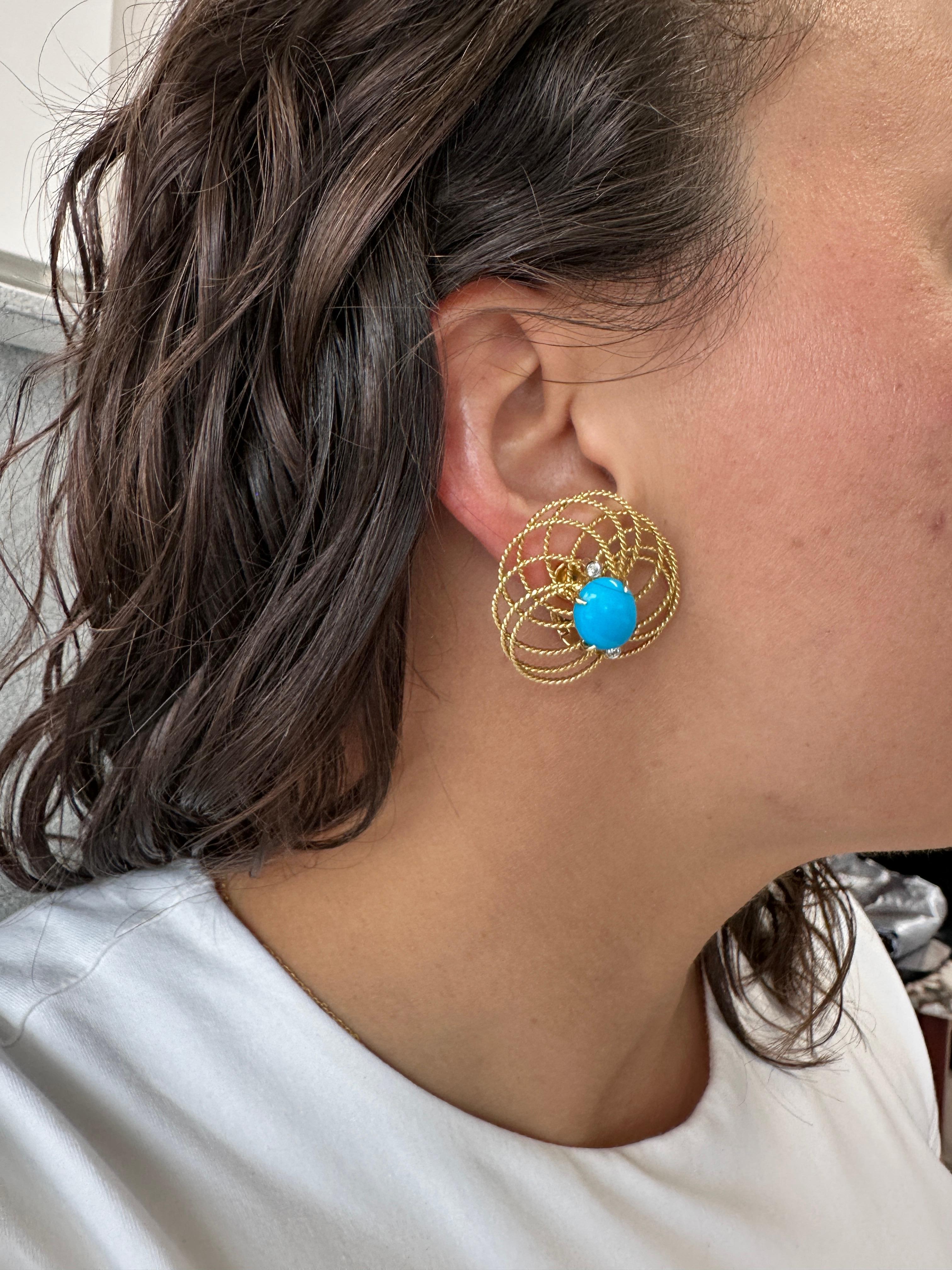 Aletto Brothers Elegant Gold and Turquoise Statement Earrings For Sale 1