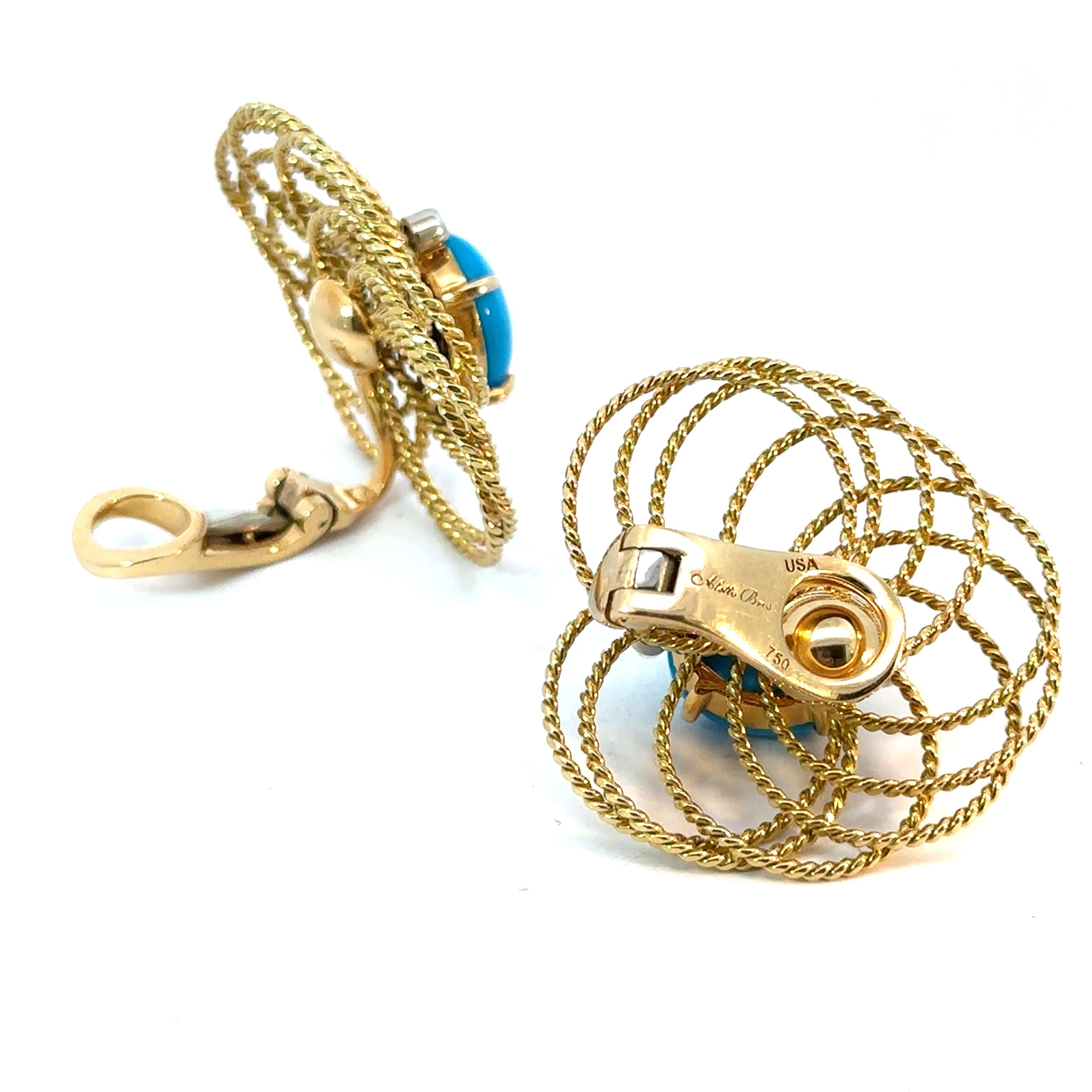 Aletto Brothers Elegant Gold and Turquoise Statement Earrings For Sale 2