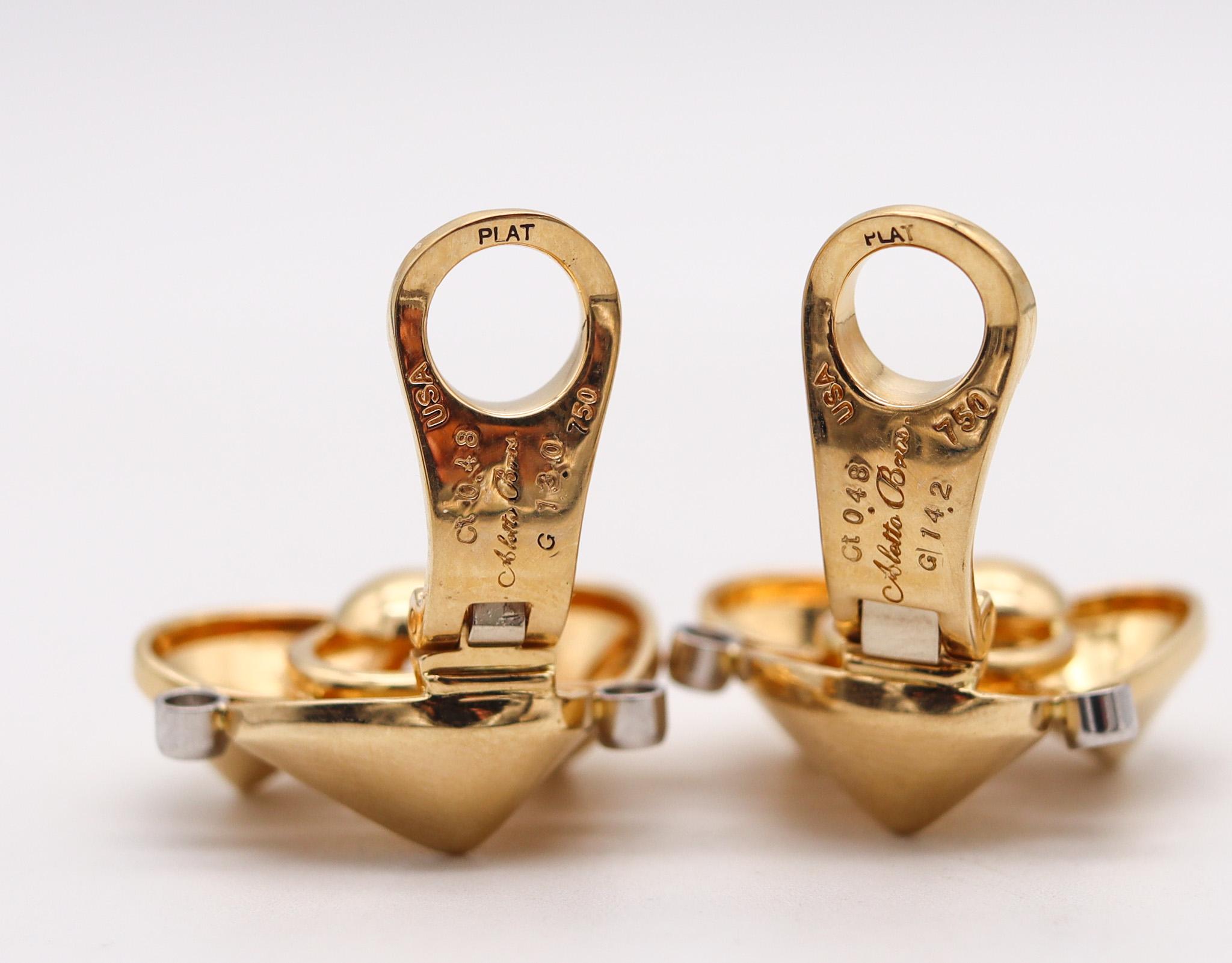 Brilliant Cut Aletto Brothers Geometric Clips Earrings in 18kt Gold and Platinum with Diamonds For Sale