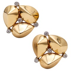 Aletto Brothers Geometric Clips Earrings in 18kt Gold and Platinum with Diamonds