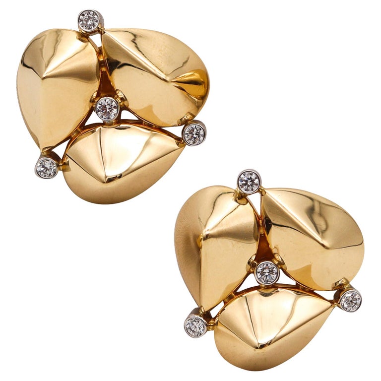 Aletto Brothers Geometric Clips Earrings in 18kt Gold and Platinum with