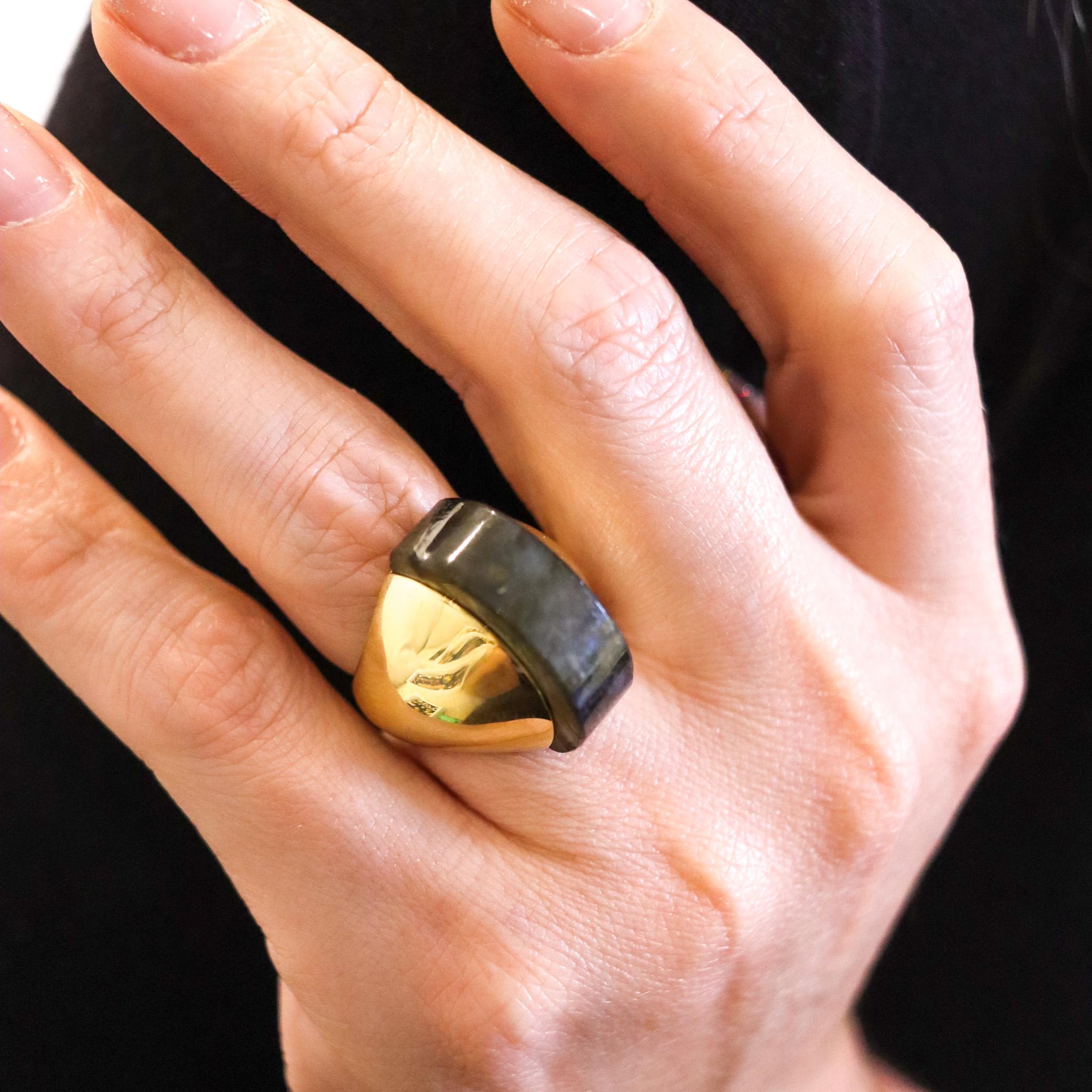 Aletto Brothers Geometric Cocktail Ring in 18 Karat Yellow Gold with Labradorite For Sale 2