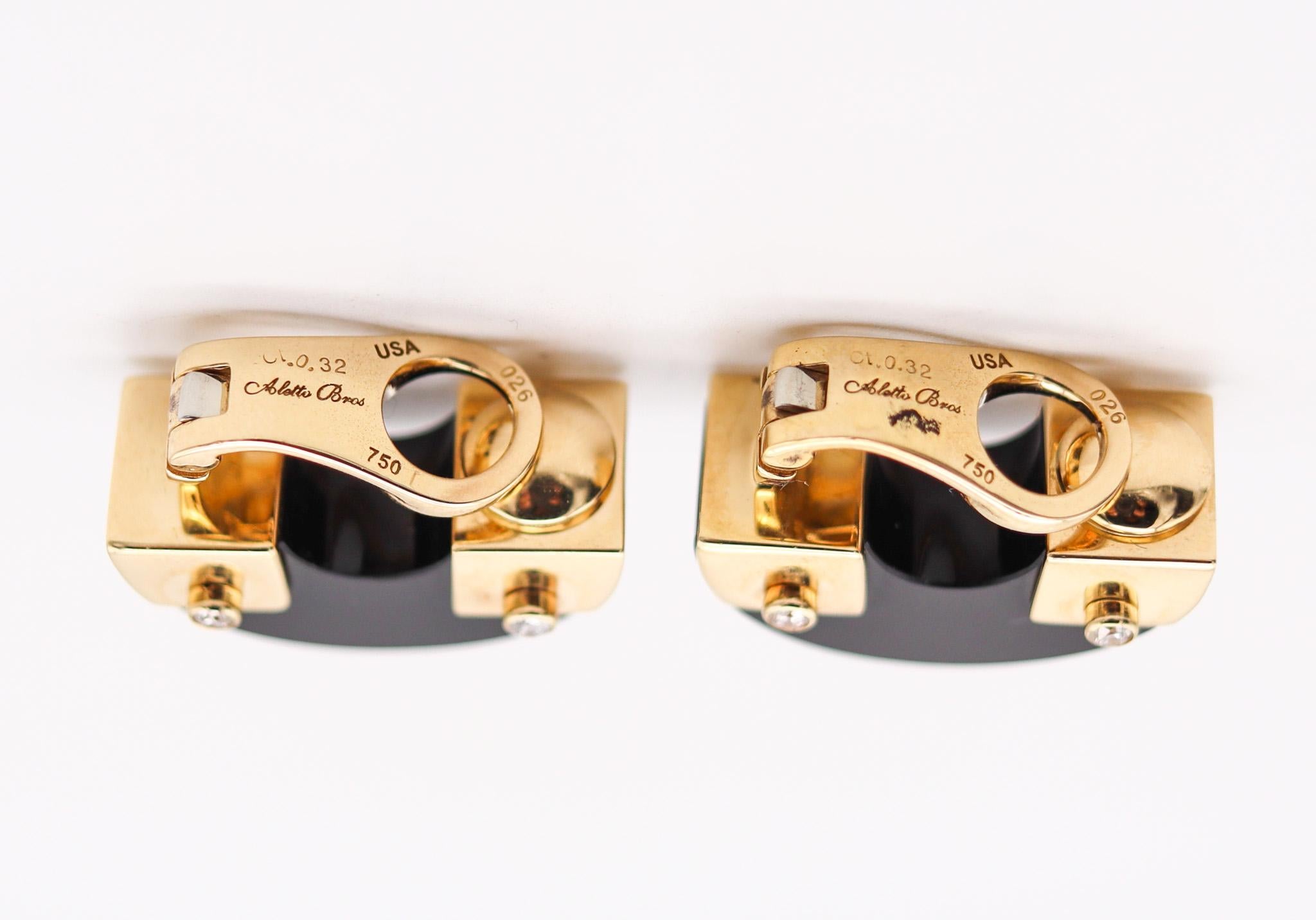 Modernist Aletto Brothers Geometric Earrings in 18kt Yellow Gold with Diamonds and Onyxes For Sale