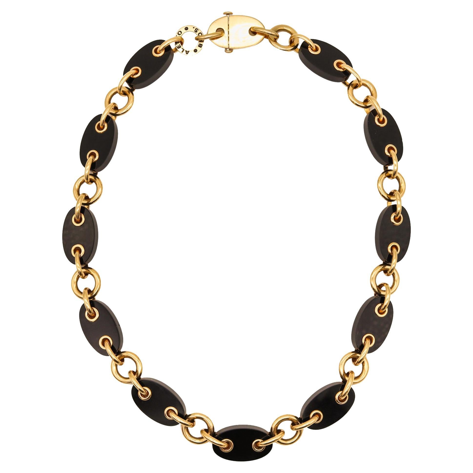 Aletto Brothers Geometric Mariner Necklace in 18kt Yellow Gold with Black Onyxes