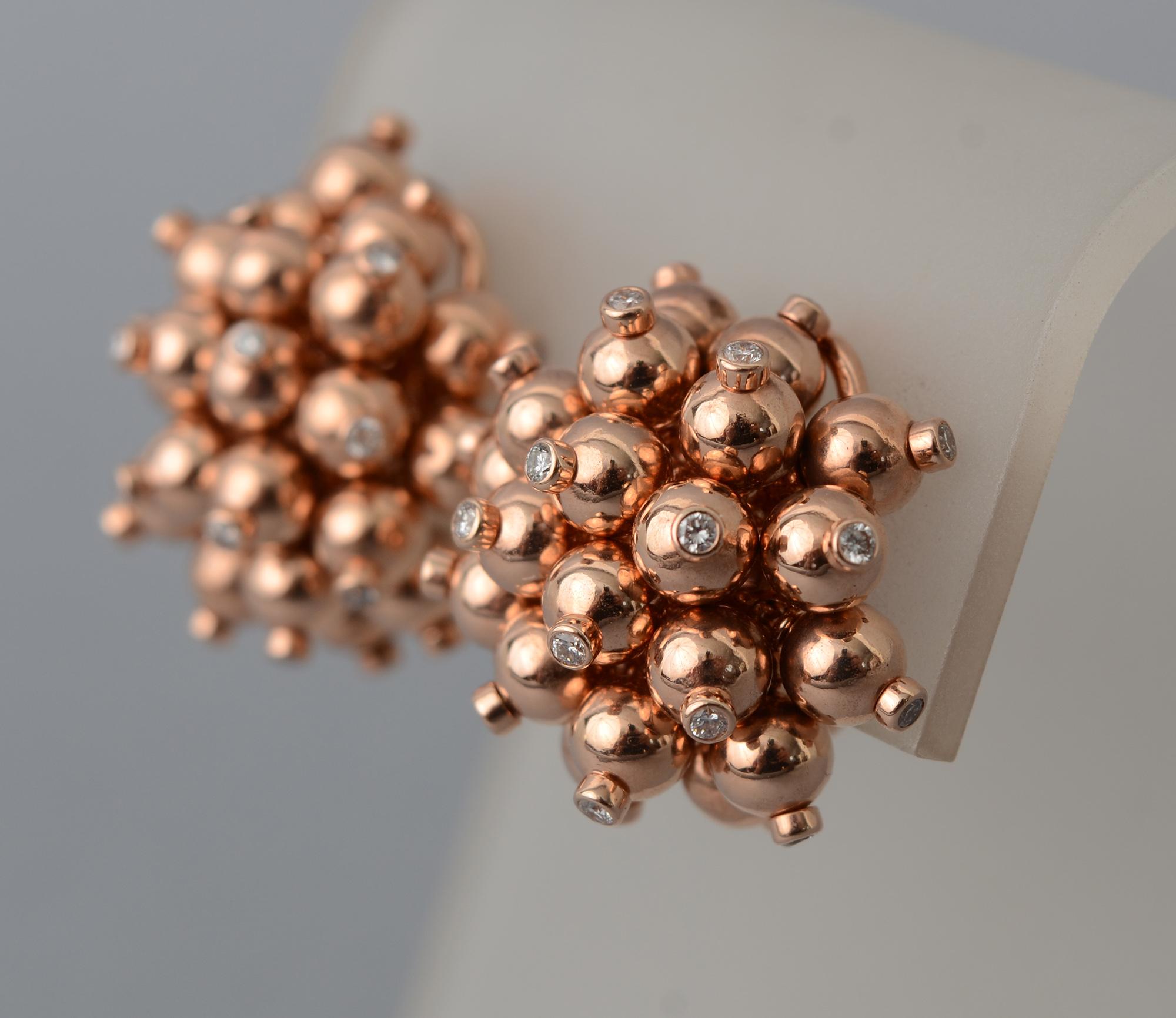 Modern Aletto Brothers Gold Ball Cluster Earrings with Diamonds