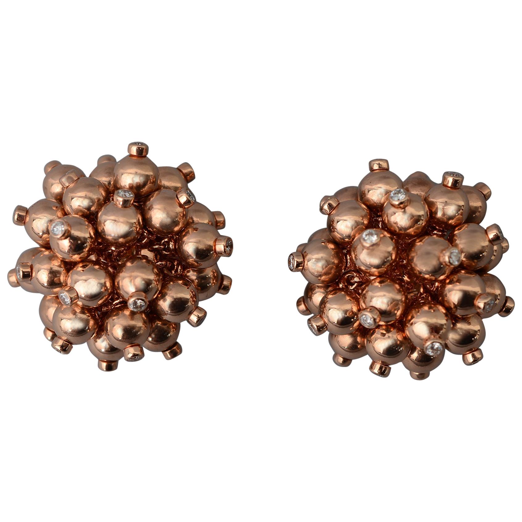 Aletto Brothers Gold Ball Cluster Earrings with Diamonds