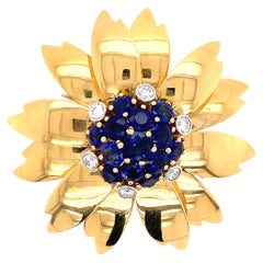 Aletto Brothers Gold, Platinum, Sapphire and Diamond Flower Clip-Brooch