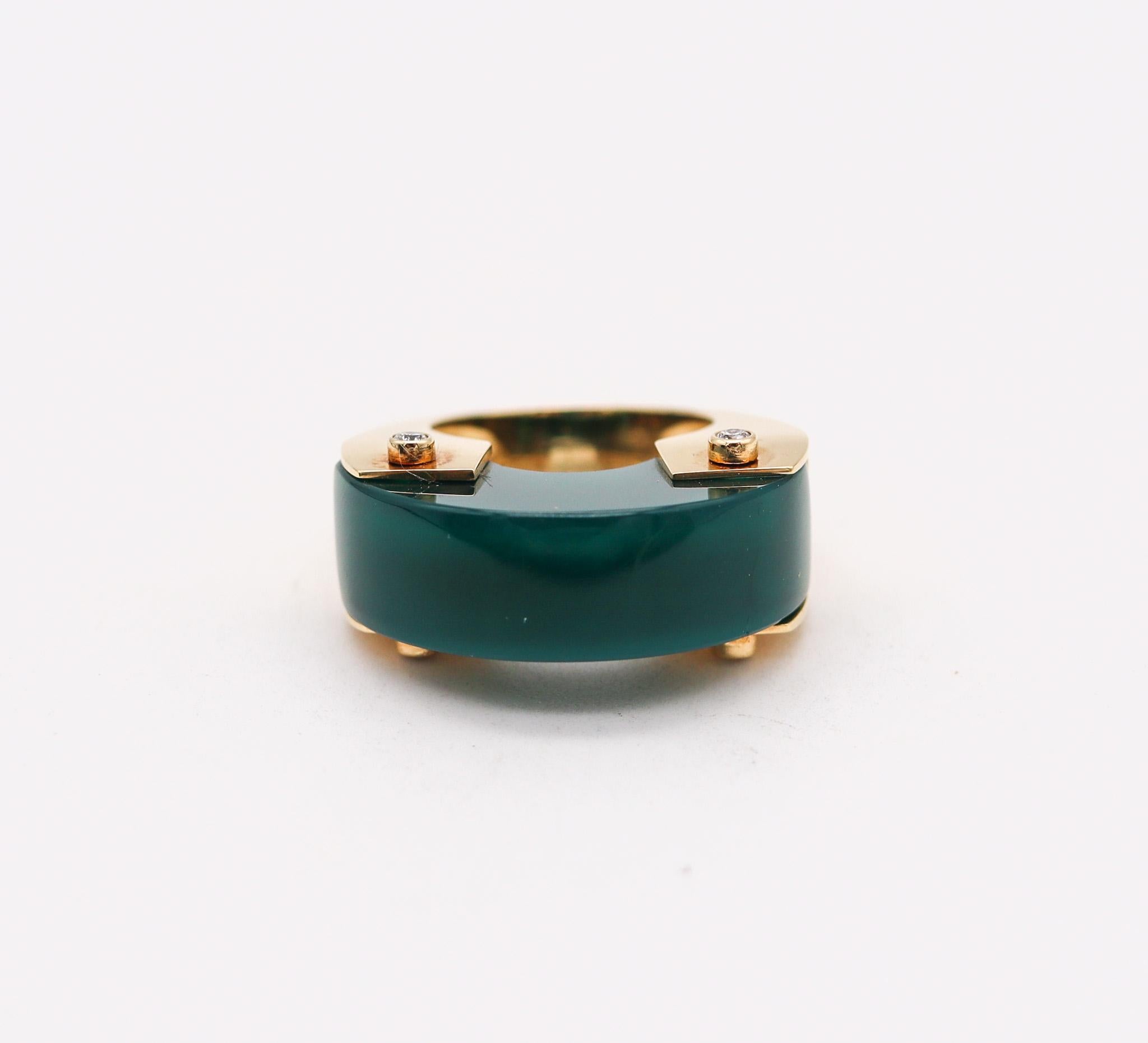 Geometric ring designed by the Aletto Brothers.

A contemporary geometric cocktail ring, created by the Italo-American jewelry designers Aletto Brothers. This cocktail ring has been masterfully crafted in an industrial shape in solid yellow gold of