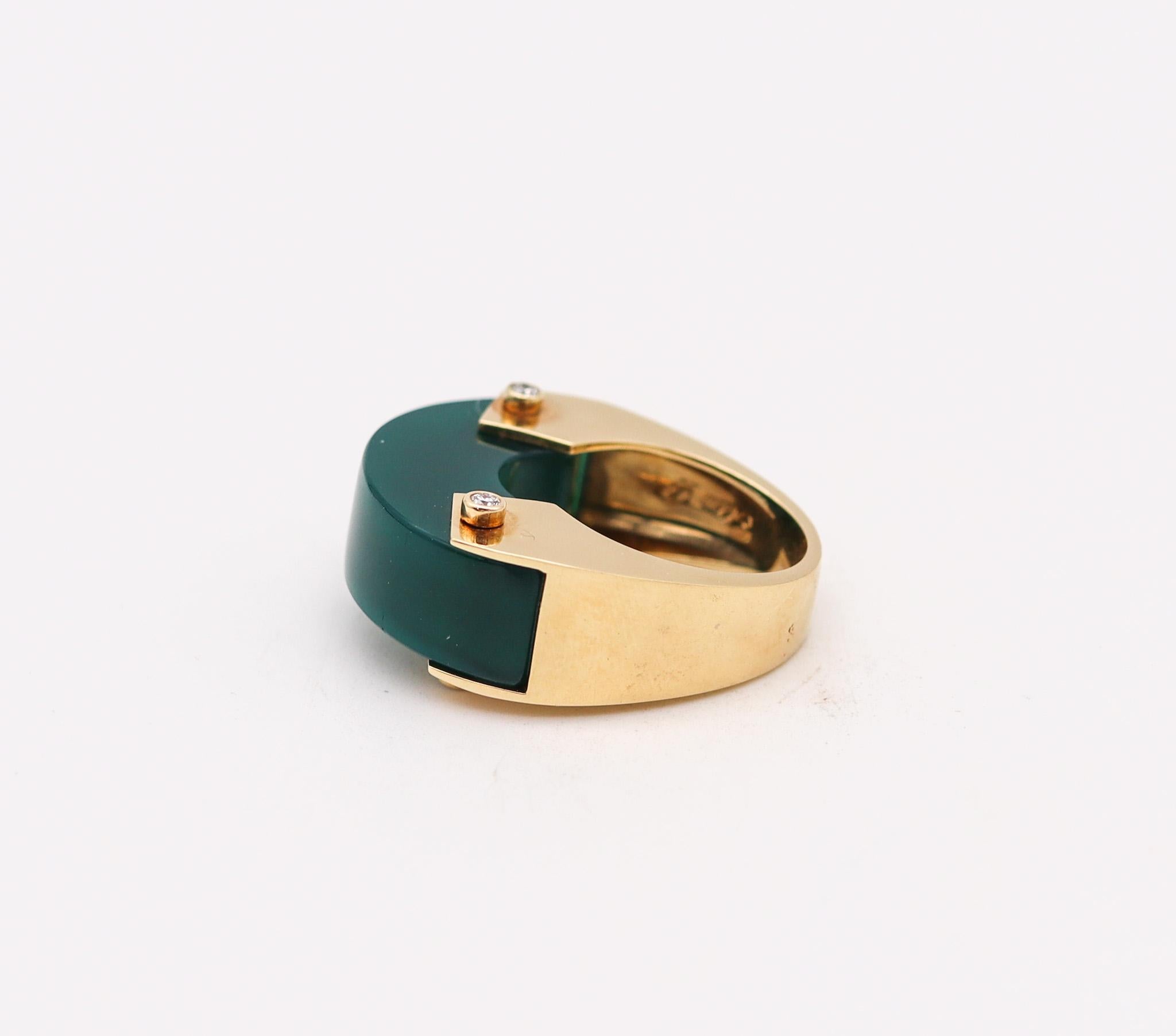 Modernist Aletto Brothers Industrial Cocktail Ring in 18k Yellow Gold with Chrysoprase For Sale
