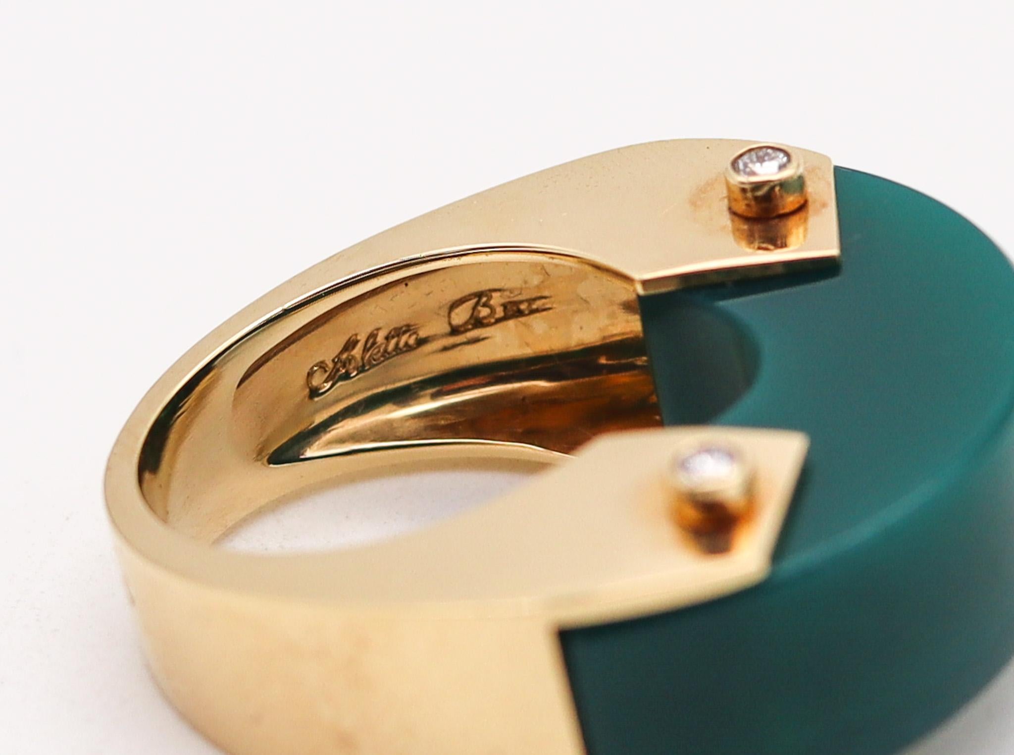 Cabochon Aletto Brothers Industrial Cocktail Ring in 18k Yellow Gold with Chrysoprase For Sale