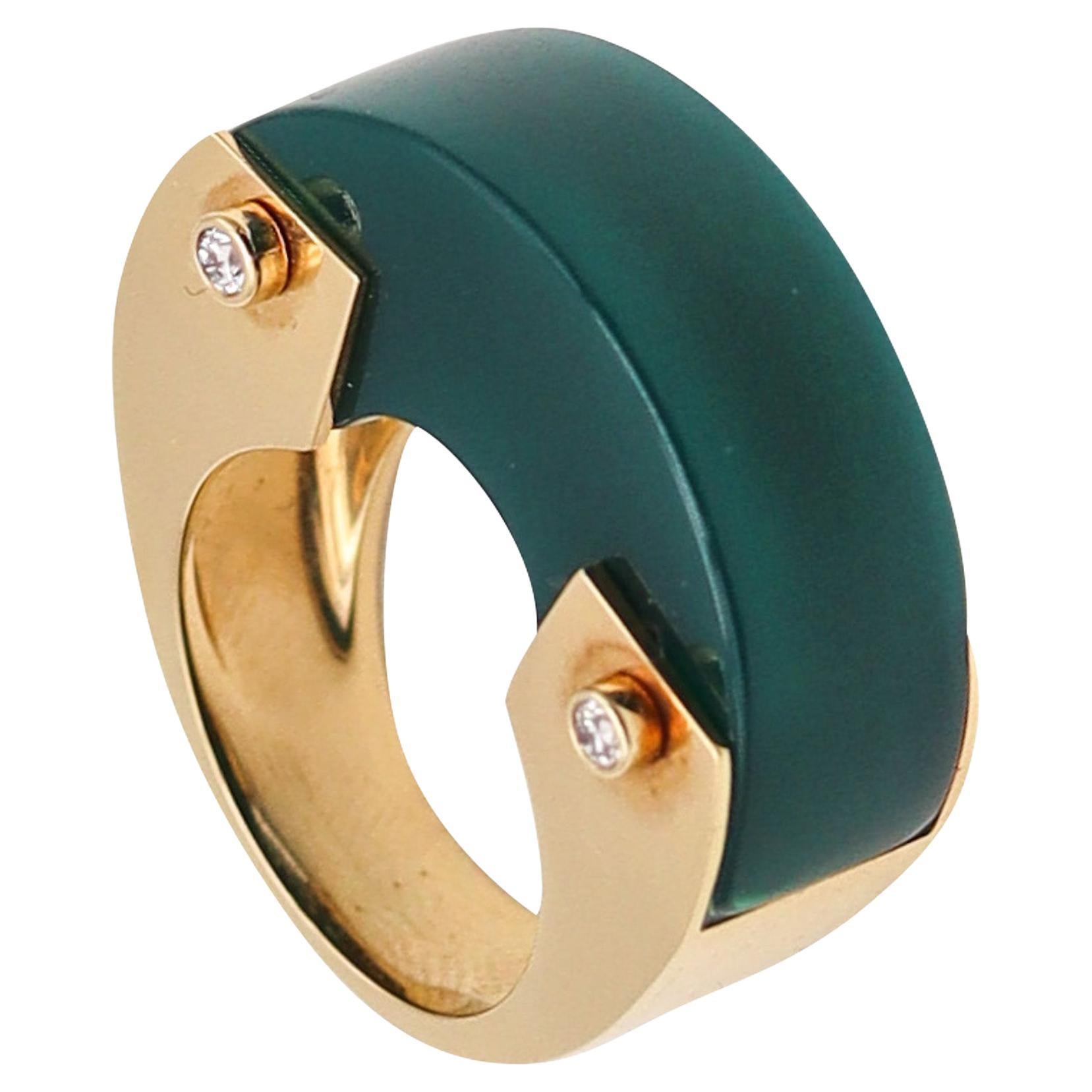 Aletto Brothers Industrial Cocktail Ring in 18k Yellow Gold with Chrysoprase For Sale