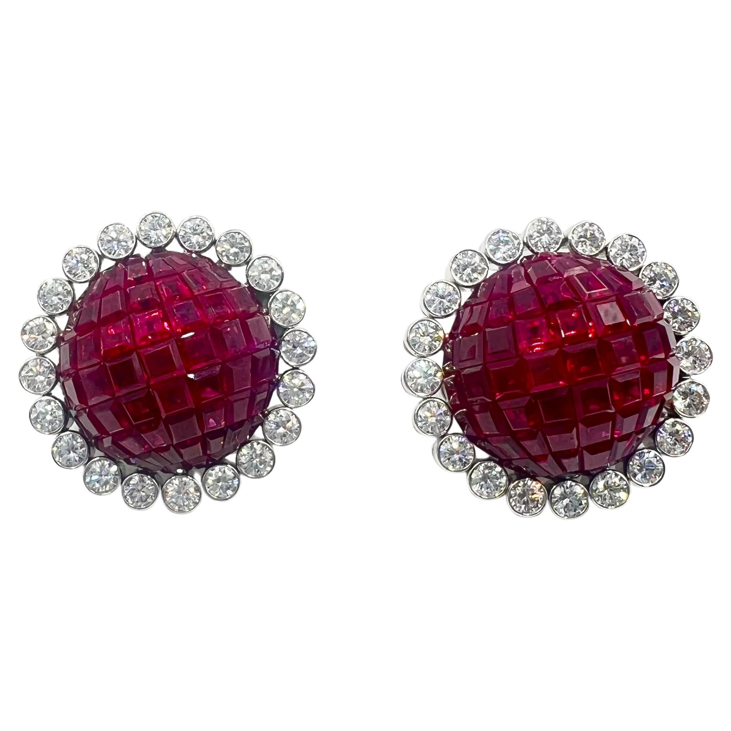 Aletto Brothers Invisible Set Ruby Diamond Platinum Earrings