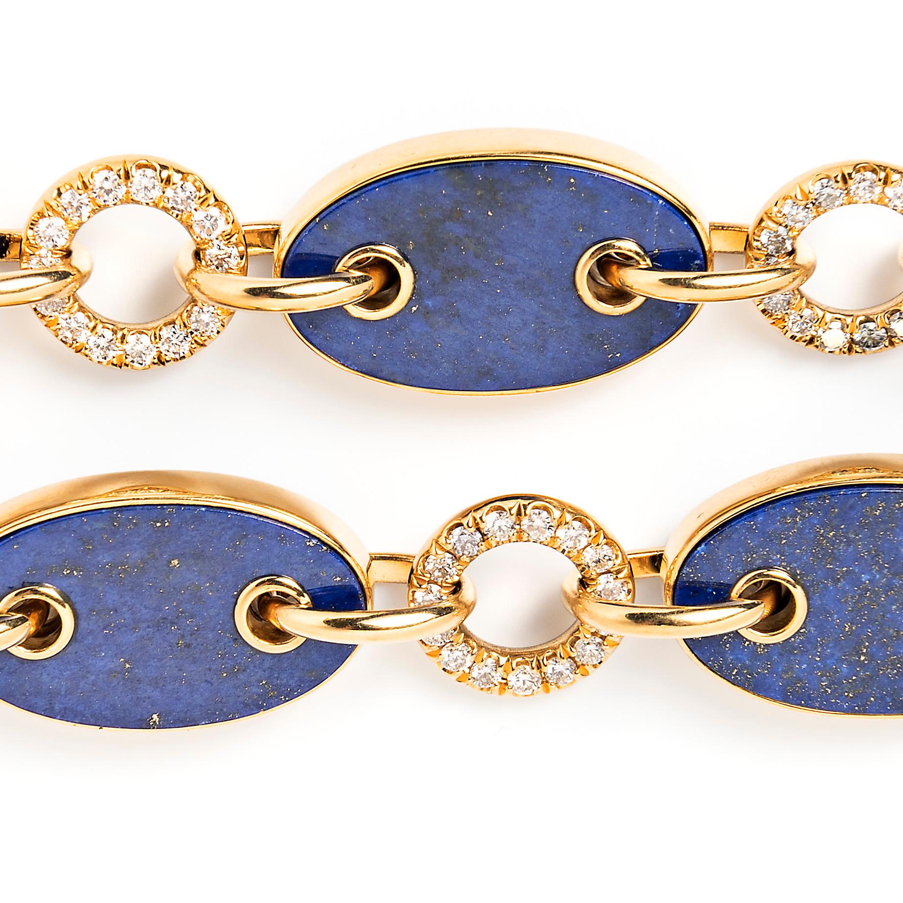 Rétro Aletto Brothers, collier à maillons marin en lapis-lazuli et diamants en vente