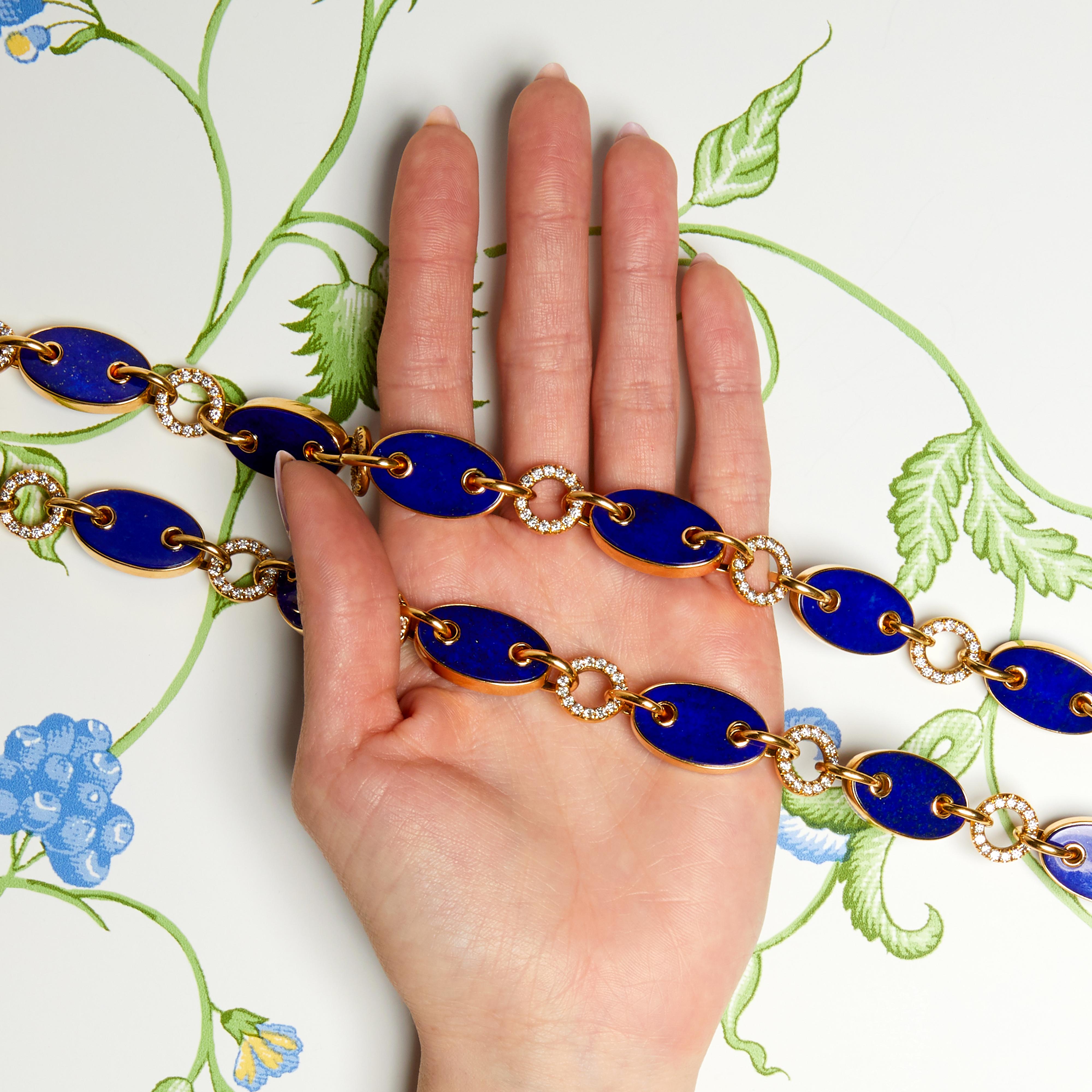 Aletto Brothers, collier à maillons marin en lapis-lazuli et diamants Pour femmes en vente