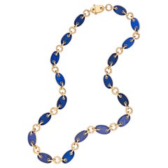 Vintage Aletto Brothers Lapis Lazuli and Diamond Marine Link Necklace