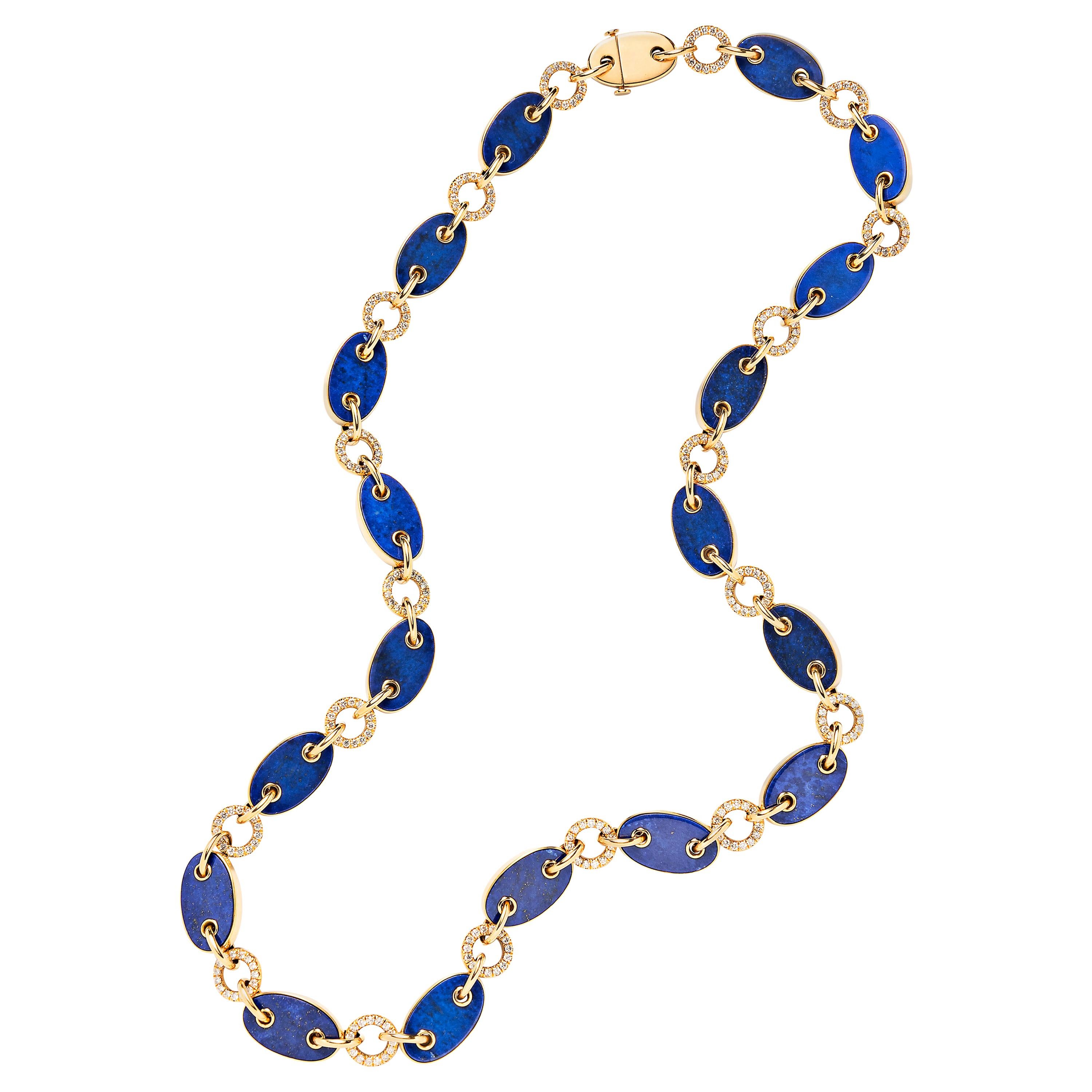 Aletto Brothers Lapis Lazuli and Diamond Marine Link Necklace For Sale