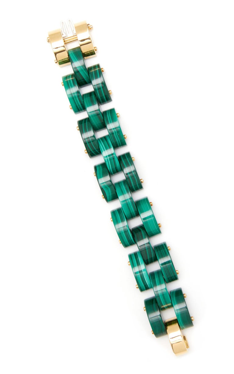 Mixed Cut Aletto Brothers Malachite Link Bracelet For Sale