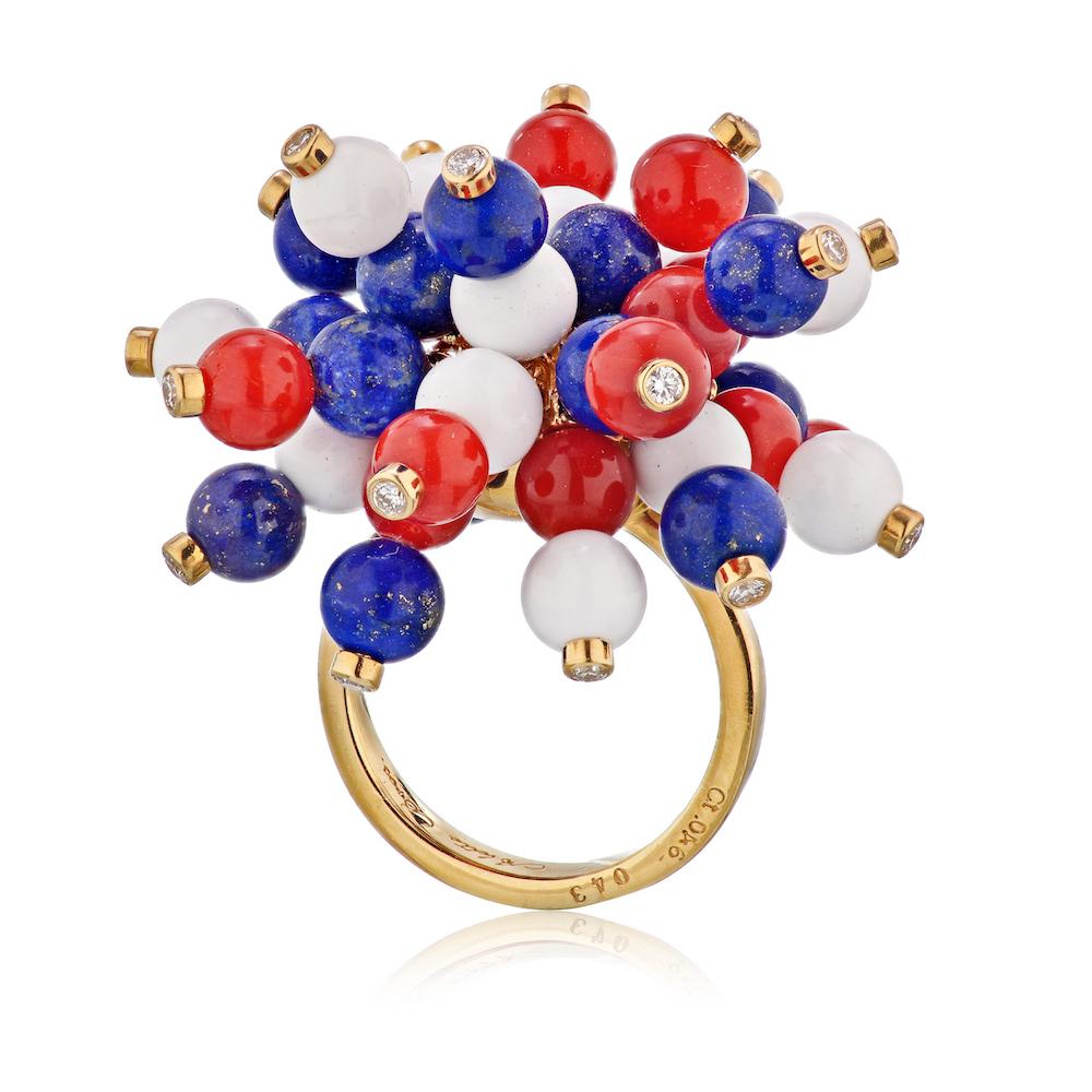 Modern Aletto Brothers Pom Pom Red, Blue and White Earrings, Ring and Bracelet Set For Sale