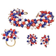 Set aus Ohrringen, Ring und Armband, Pom in Rot, Blau und Weiß von Aletto Brothers