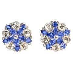 Aletto Brothers Sapphire, Diamond and Rock Crystal Flower Ear Clips
