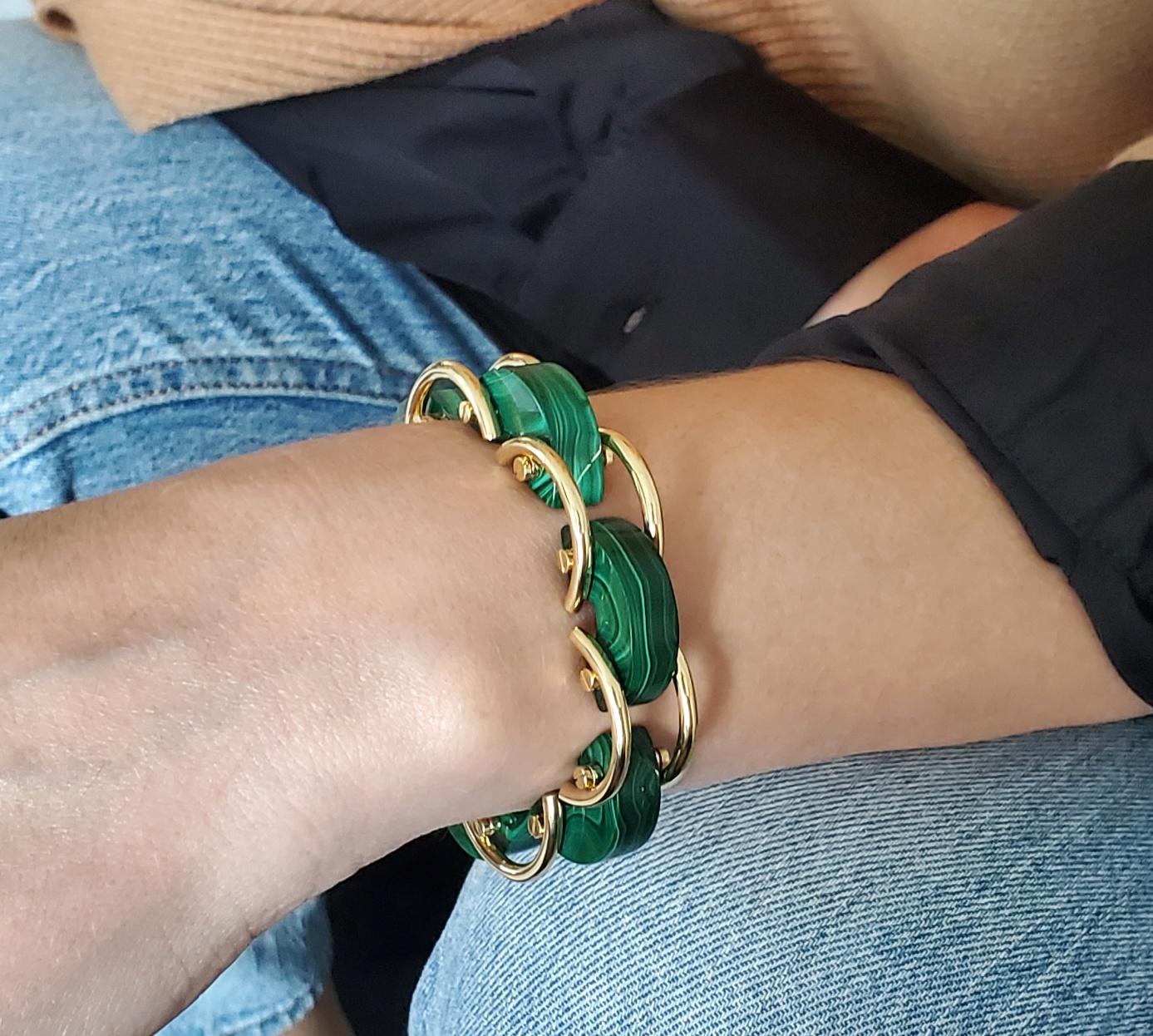Geometric bracelet designed by the Aletto Brothers.

A contemporary masterpiece of geometric design. This fabulous flexible links bracelet was created by the jewelry designers Aletto Brothers and are part of the new malachite collection. It was