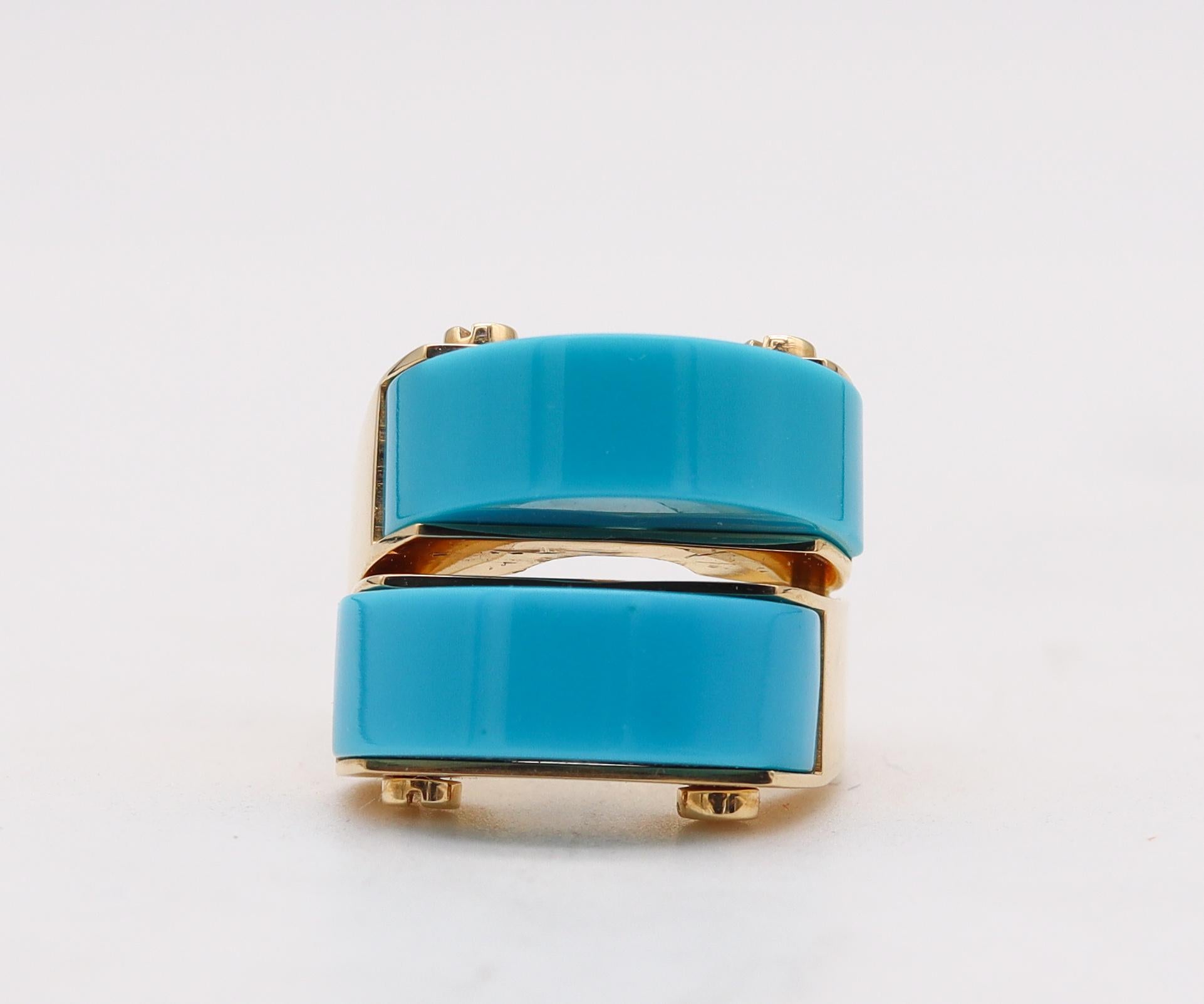 Cabochon Aletto Brothers Sculptural Cocktail Ring in 18kt Yellow Gold with Turquoises For Sale