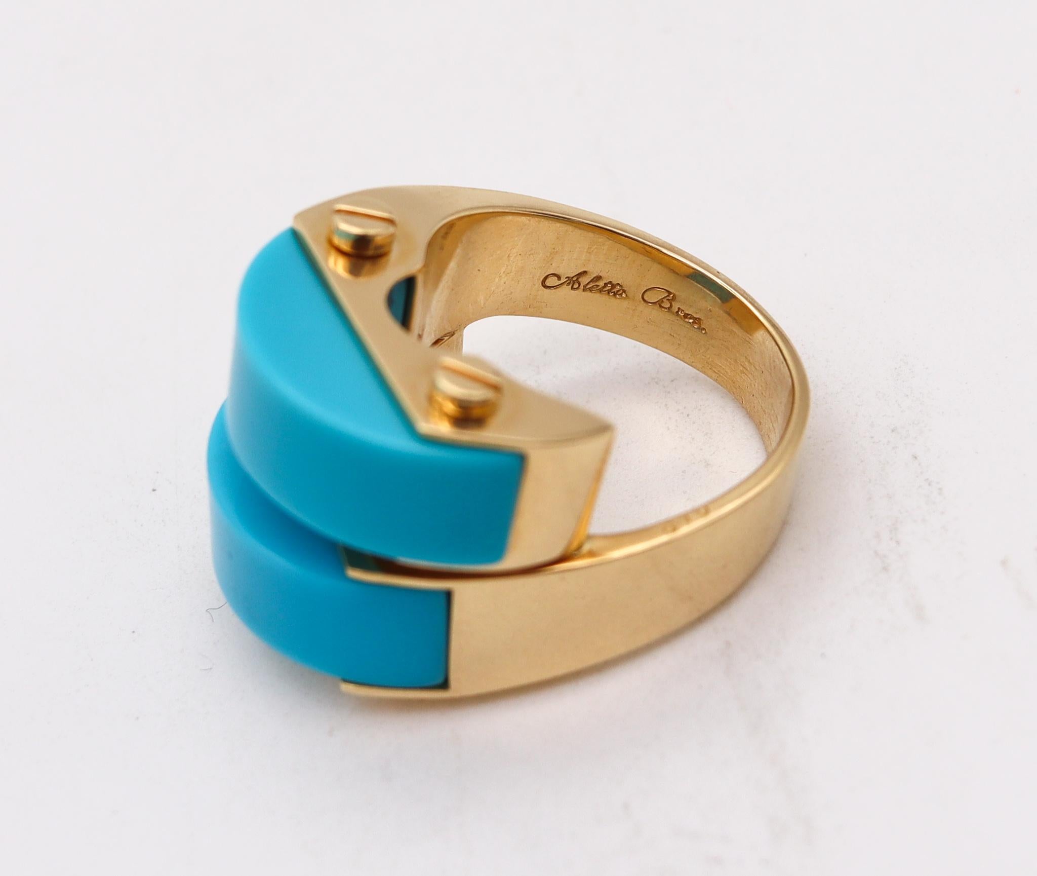 Women's or Men's Aletto Brothers Sculptural Cocktail Ring in 18kt Yellow Gold with Turquoises For Sale