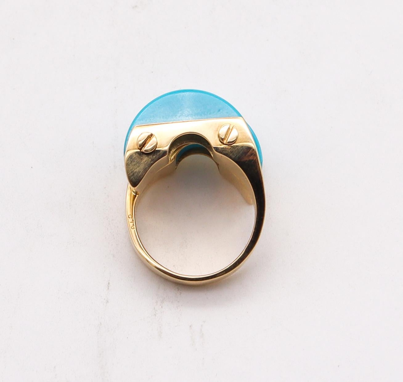 Aletto Brothers Sculptural Cocktail Ring in 18kt Yellow Gold with Turquoises For Sale 1