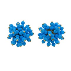 Aletto Brothers Sleeping Beauty Turquoise Gold Pom Pom Earrings