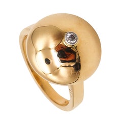 Stapelbarer großer runder Ring der Gebrüder Aletto aus 18 Karat Gelbgold mit Diamanten