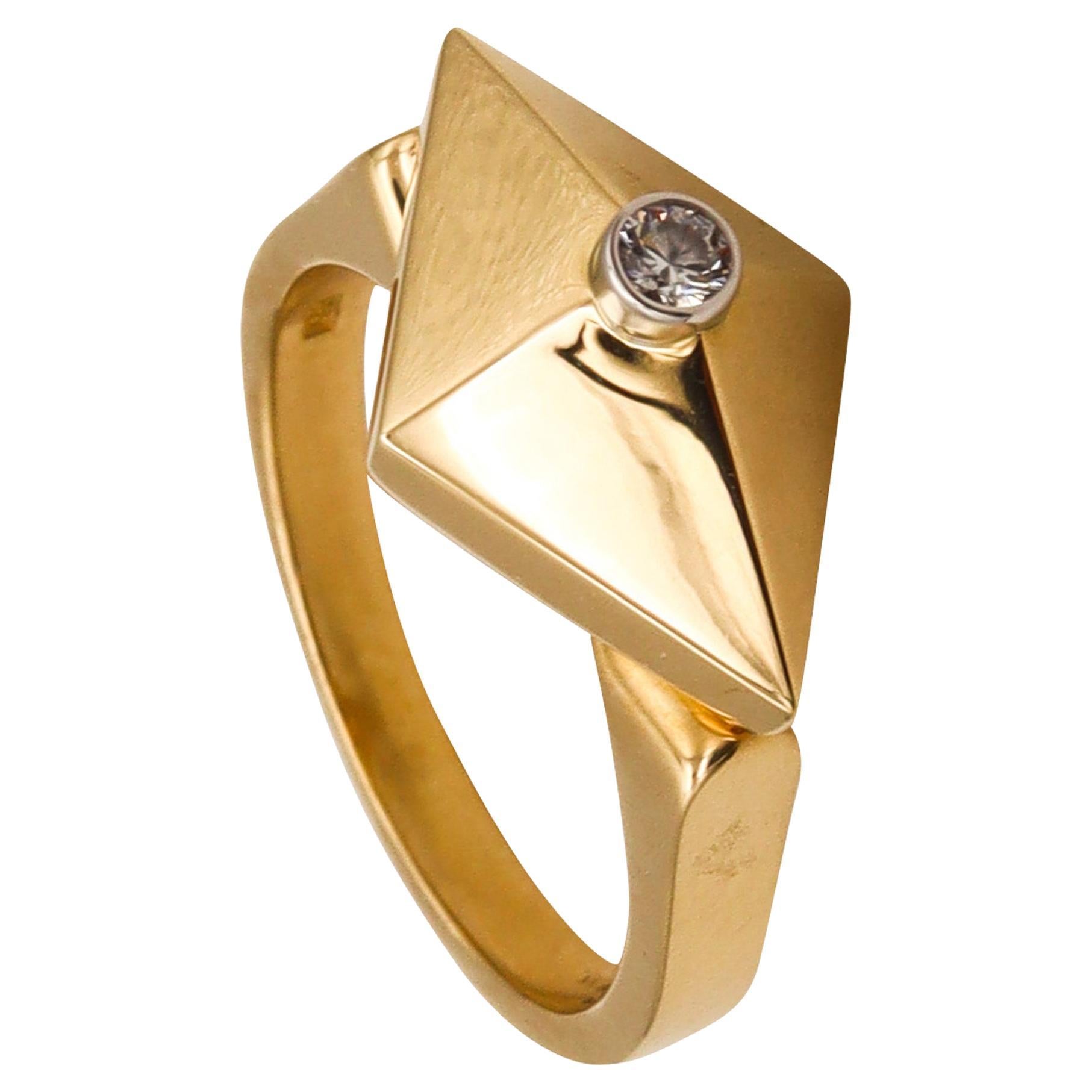Aletto Brothers Stackable Medium Rhomboid Ring in 18kt Yellow Gold with Diamond For Sale