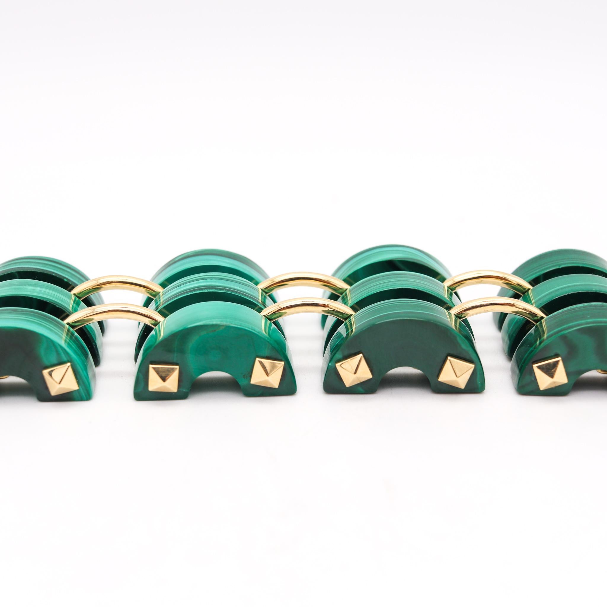 Aletto Brothers Three Rows Bracelet In 18Kt Yellow Gold With Carved Malachite For Sale 2