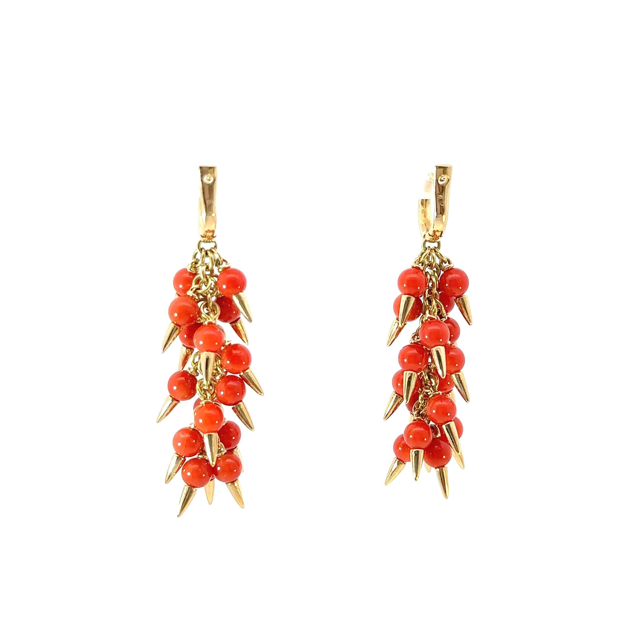 Aletto Brothers Vibrant Coral Bead Cluster Earrings with Gold Spike Accents In New Condition For Sale In Boca Raton, FL