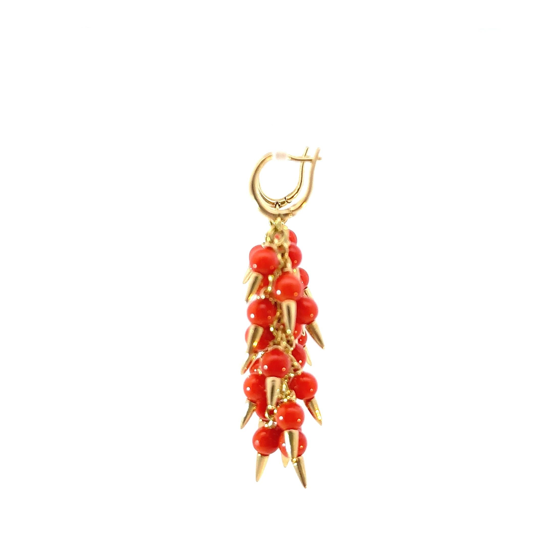 Women's or Men's Aletto Brothers Vibrant Coral Bead Cluster Earrings with Gold Spike Accents For Sale
