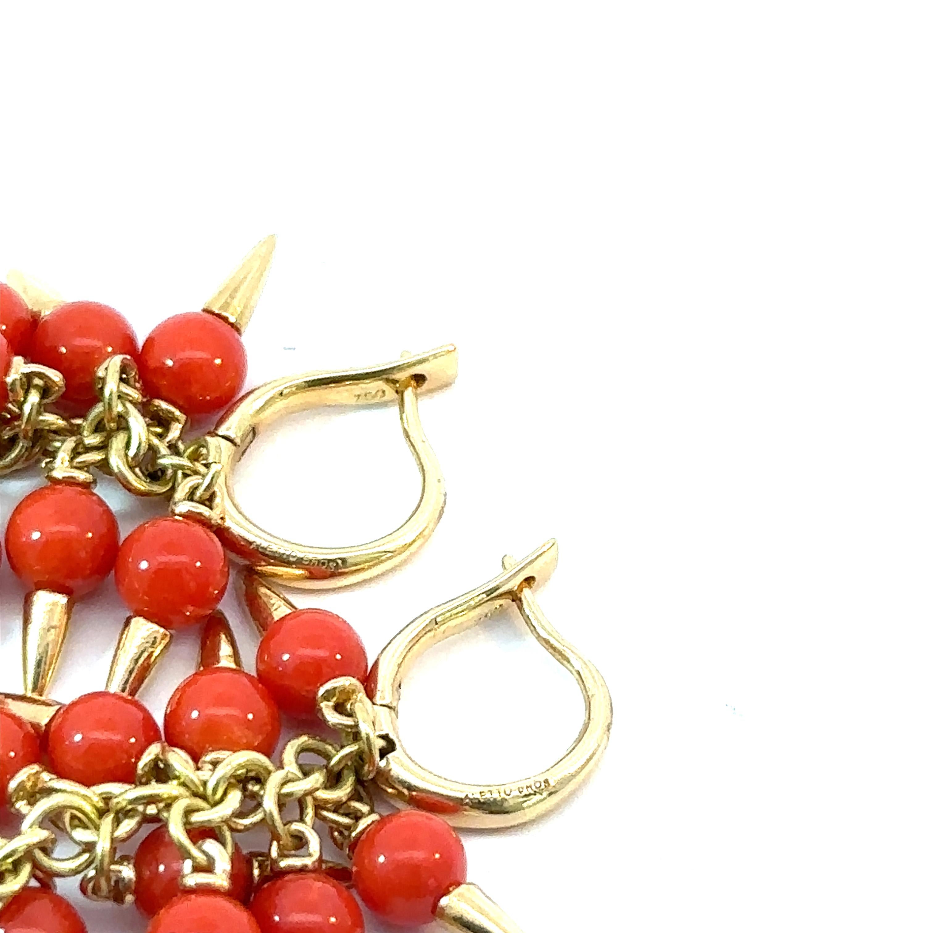 Aletto Brothers Vibrant Coral Bead Cluster Earrings with Gold Spike Accents For Sale 1