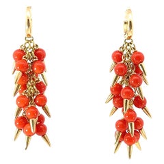 Aletto Brothers Vibrant Coral Bead Cluster Earrings with Gold Spike Accents