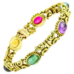 Vintage Aletto & Co. Gemstone Link Bracelet in 18 Karat Yellow Gold