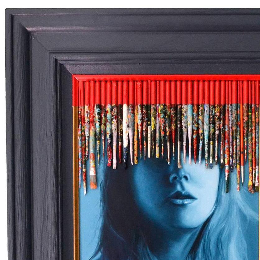 Born in 1986, Alex Acheval’s work can be described in many different categories, especially contemporary portraiture. With the added uncharacteristic element or found object seen throughout the “paintbrush girl” series, in which wooden brushes are
