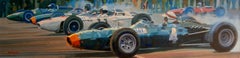 " Stewart, Ginther, Hill & Clark "- original- Oil canvas. Cars  painting