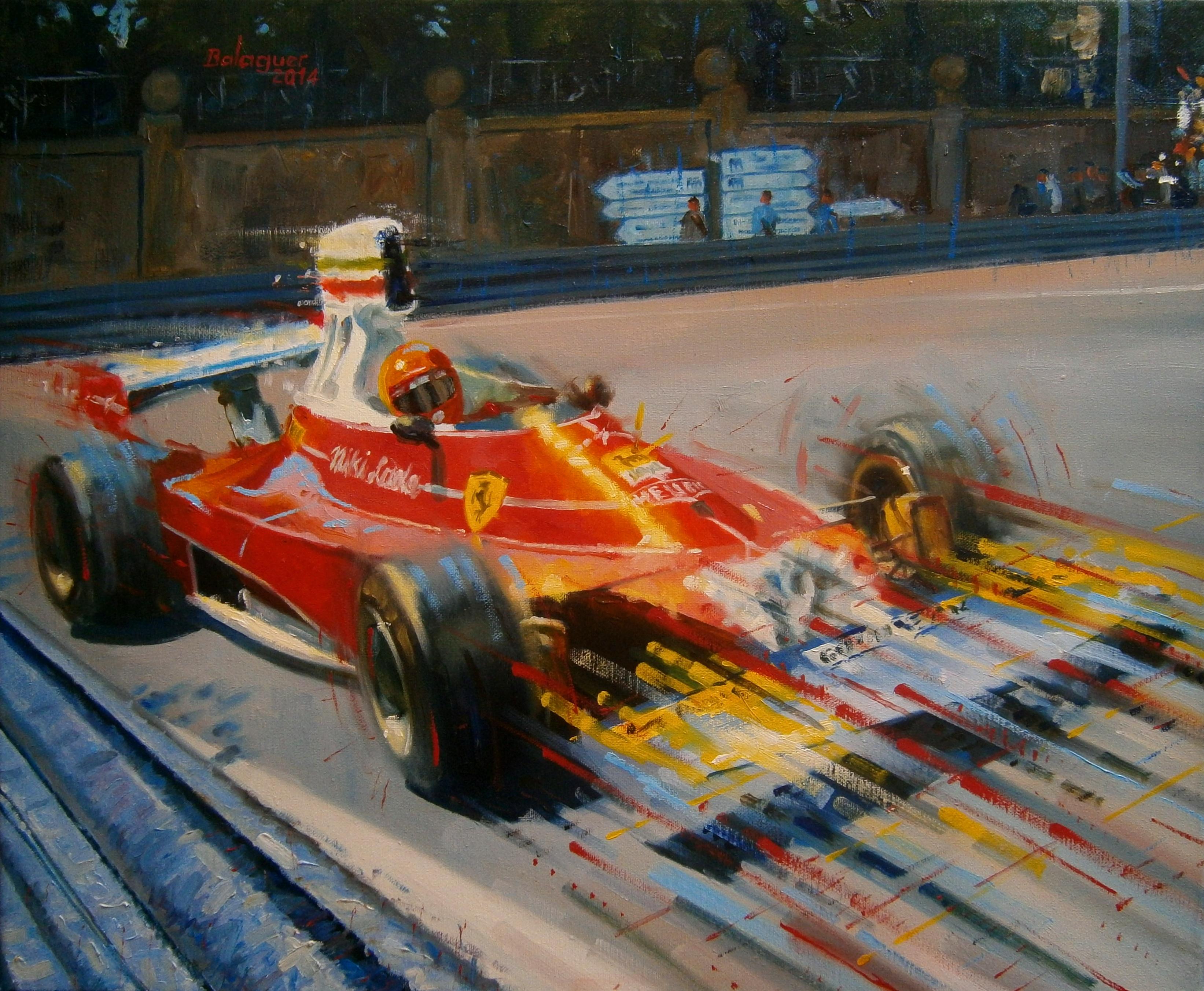 Alex BALAGUER Figurative Painting - Balaguer Car Races 201 Niki Lauda. Ferrari 312Toriginal painting
