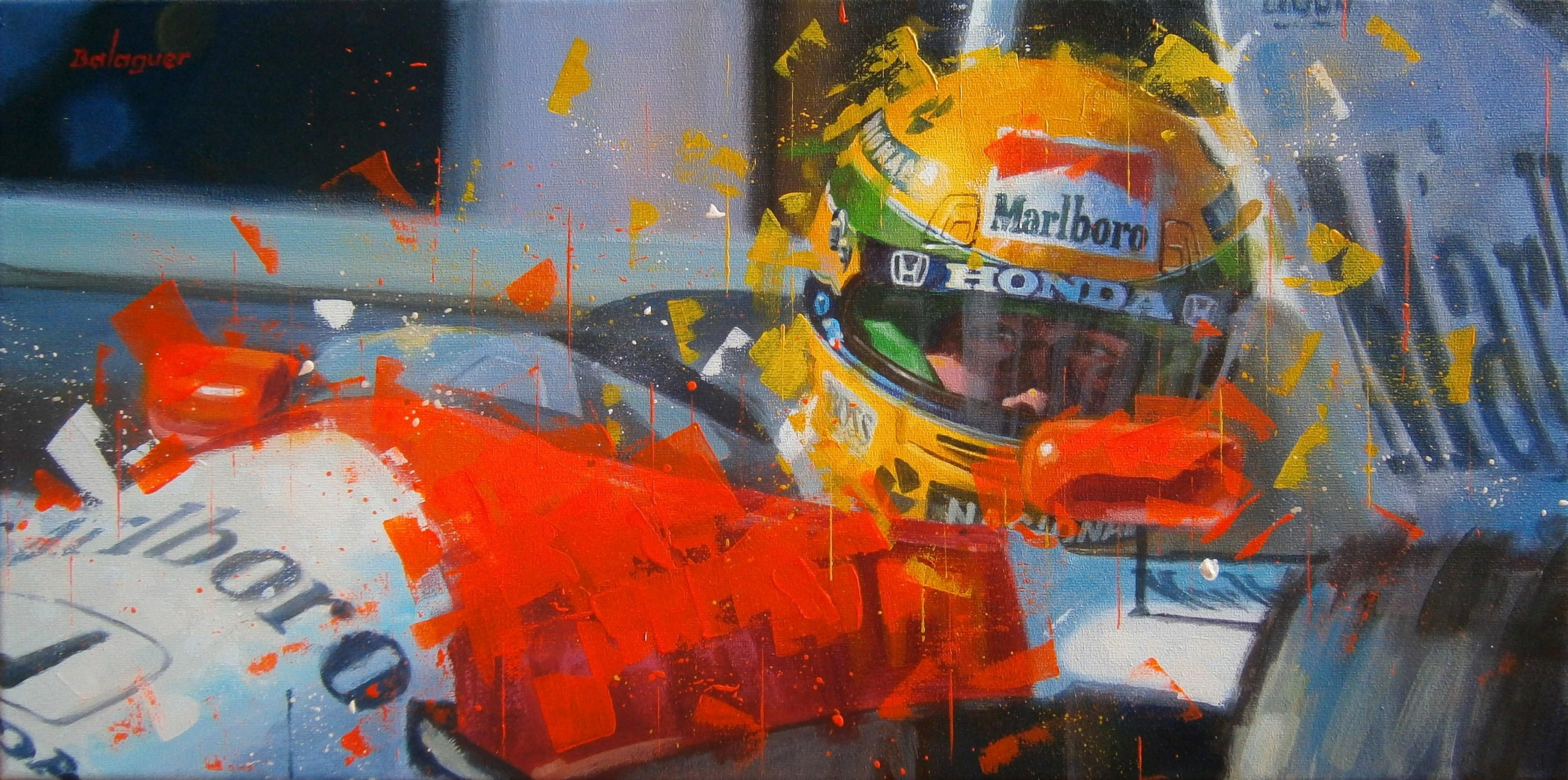 Alex BALAGUER Figurative Painting - Ayrton Senna · 1991 Monaco GP · McLaren MP4/6. acrylic painting