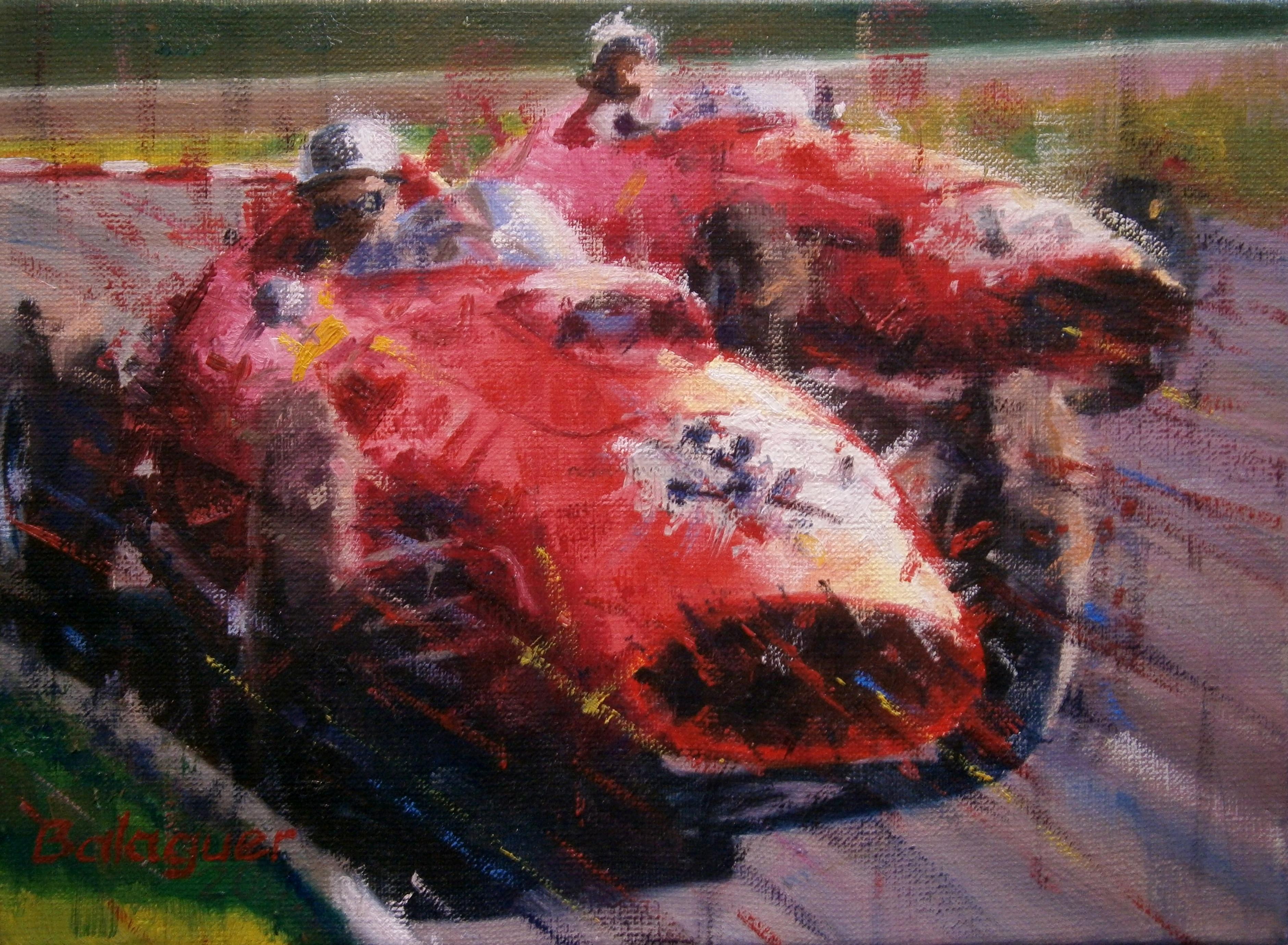 Alex BALAGUER Figurative Painting - Balaguer   Racing Car  Red   Ferrari 246. original 