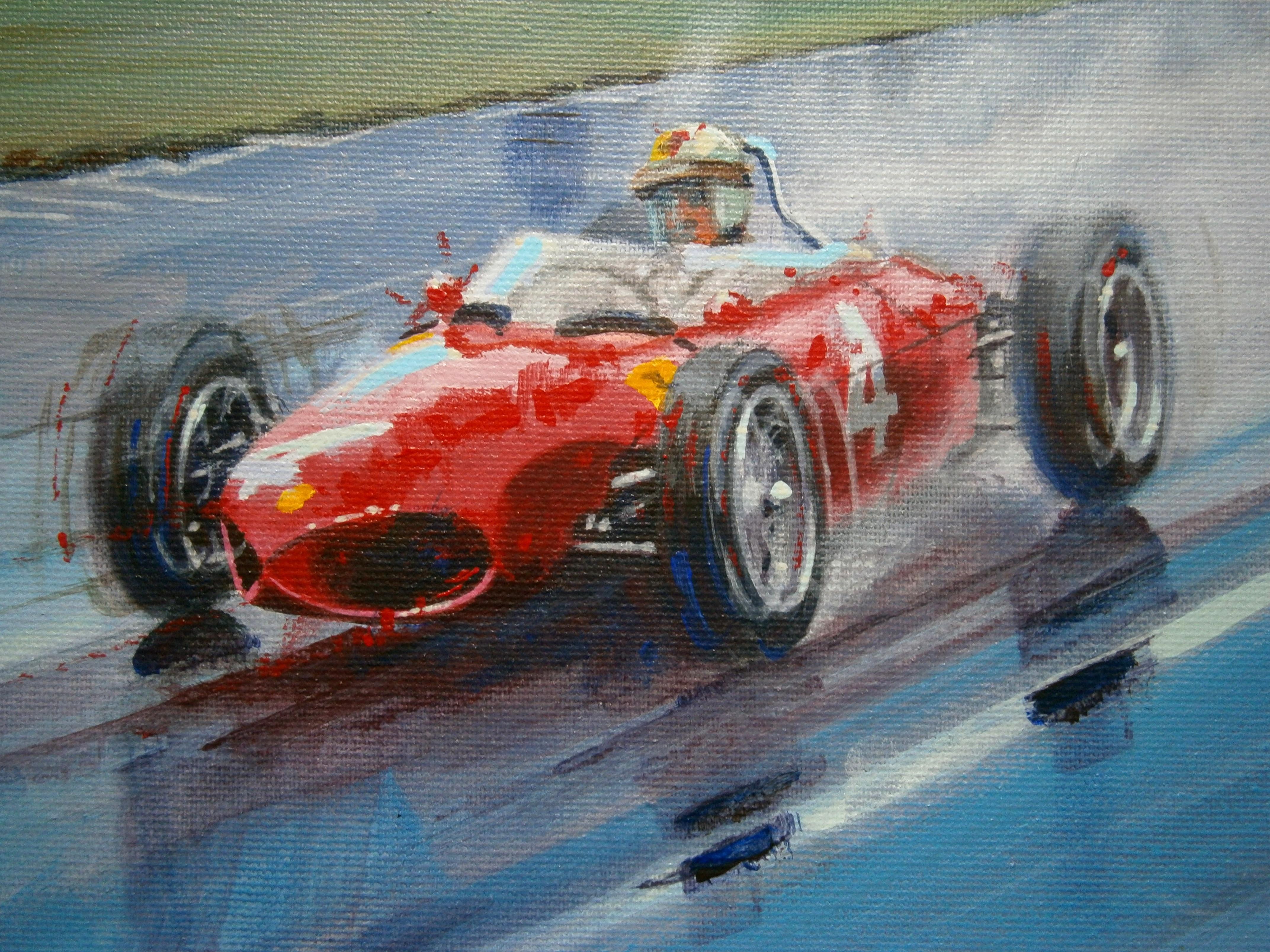 Balaguer  Races Wolfgang von Trips (Ferrari 156 F1) et Stirling Moss  - Contemporain Painting par Alex BALAGUER