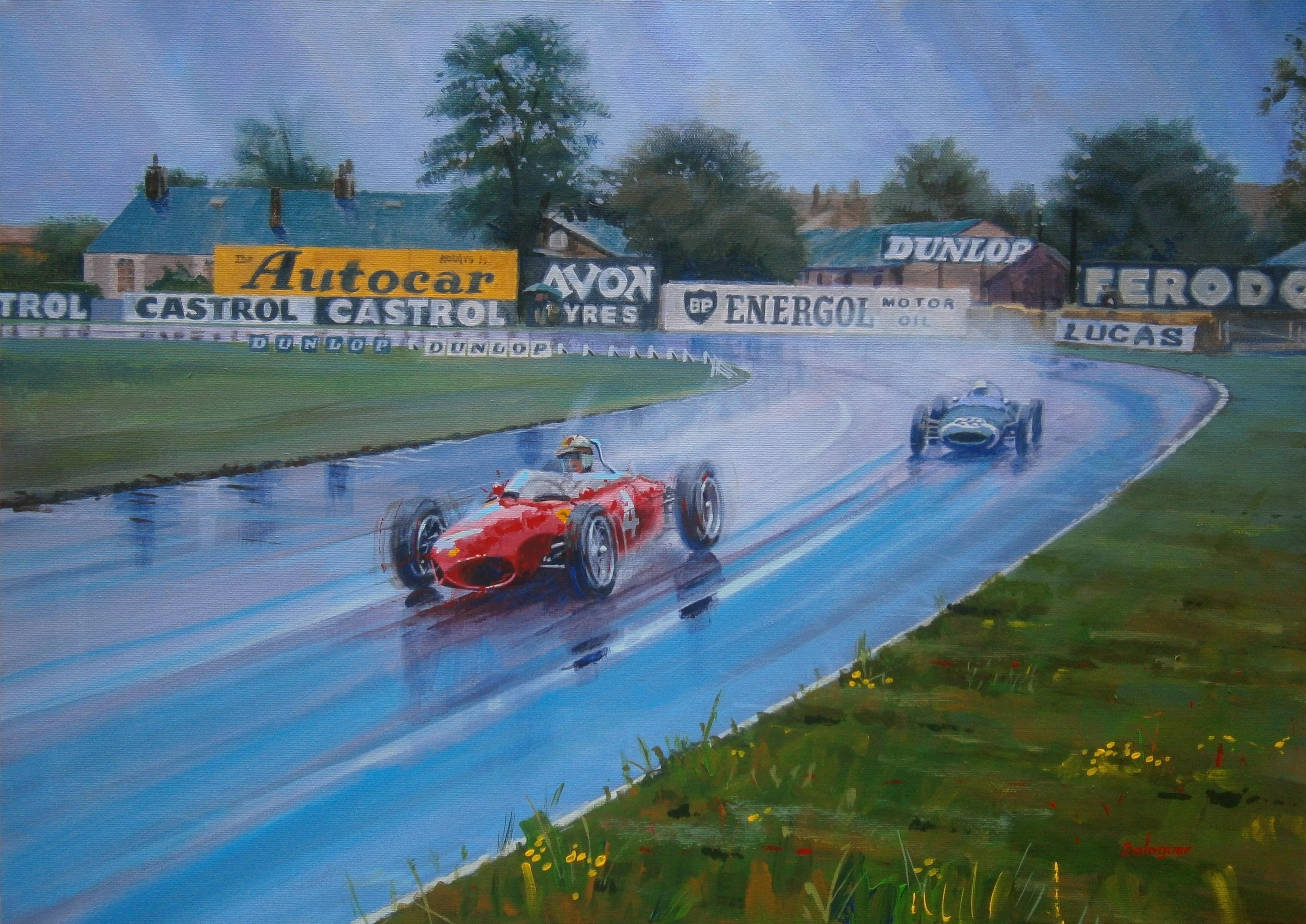 Alex BALAGUER Figurative Painting - Balaguer  Car Races Wolfgang von Trips (Ferrari 156 F1) & Stirling Moss 